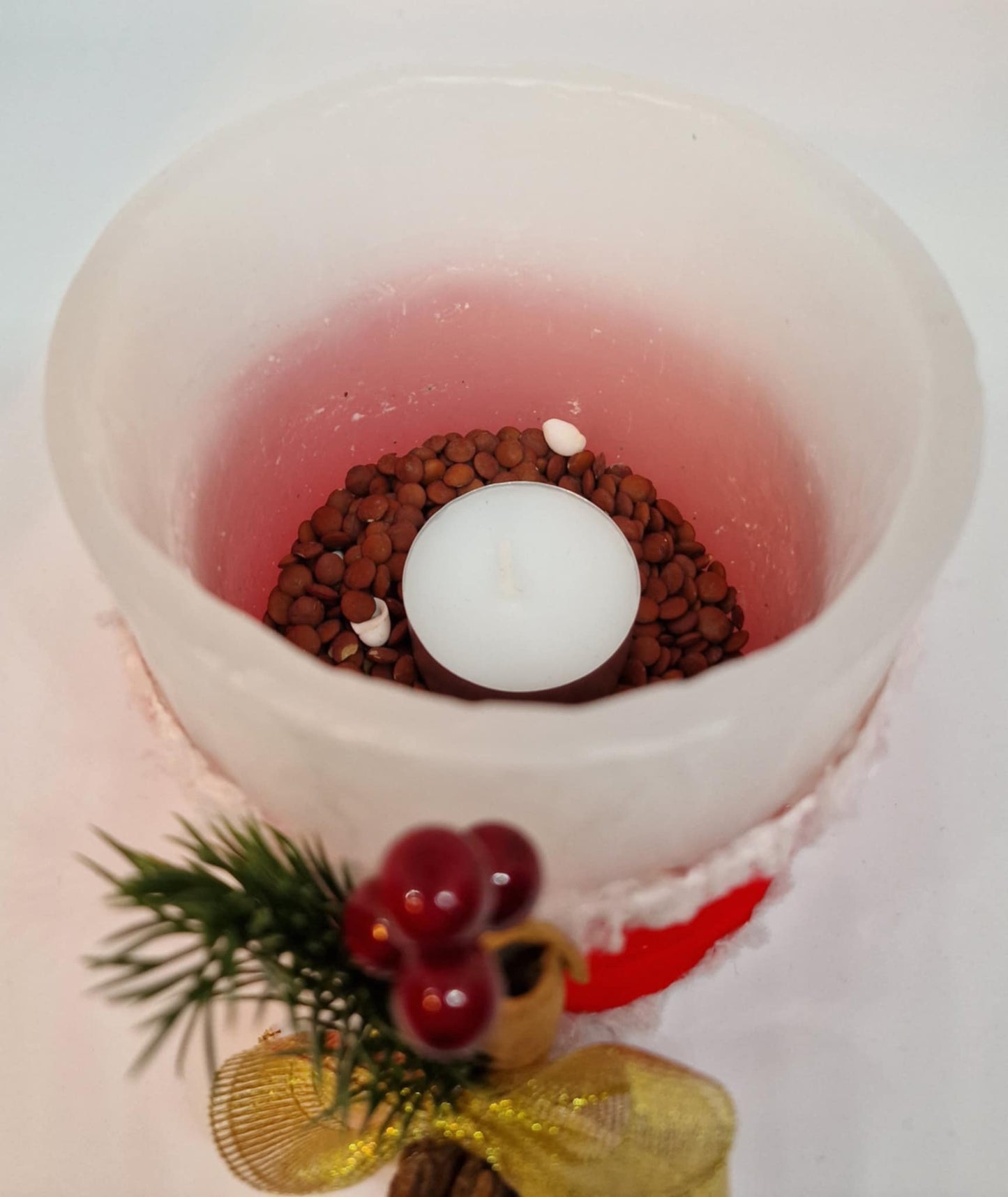 Wit kaarslantaarn met kerst lintje